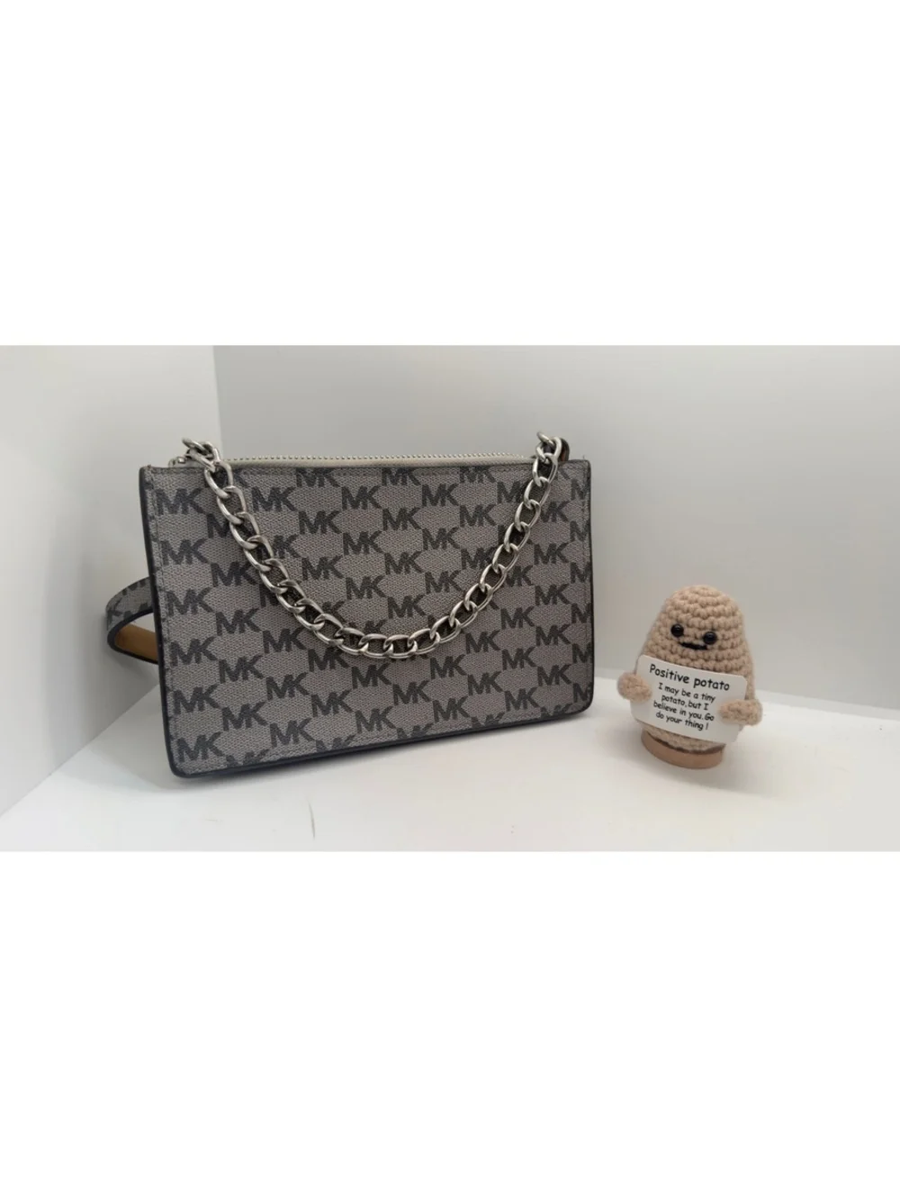 Michael Kors Gray MK Signature Chain-Handle